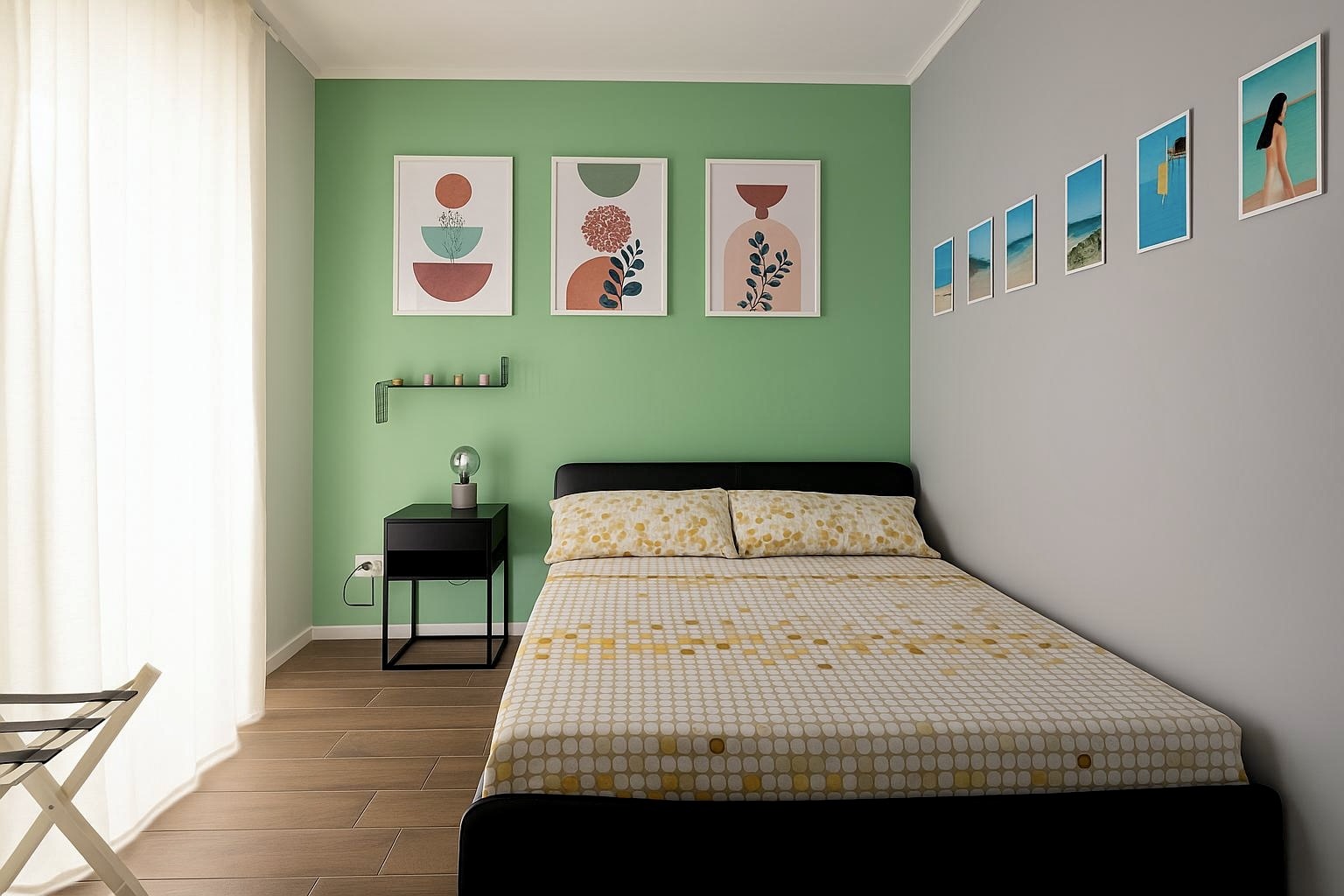 Bedroom with green wall